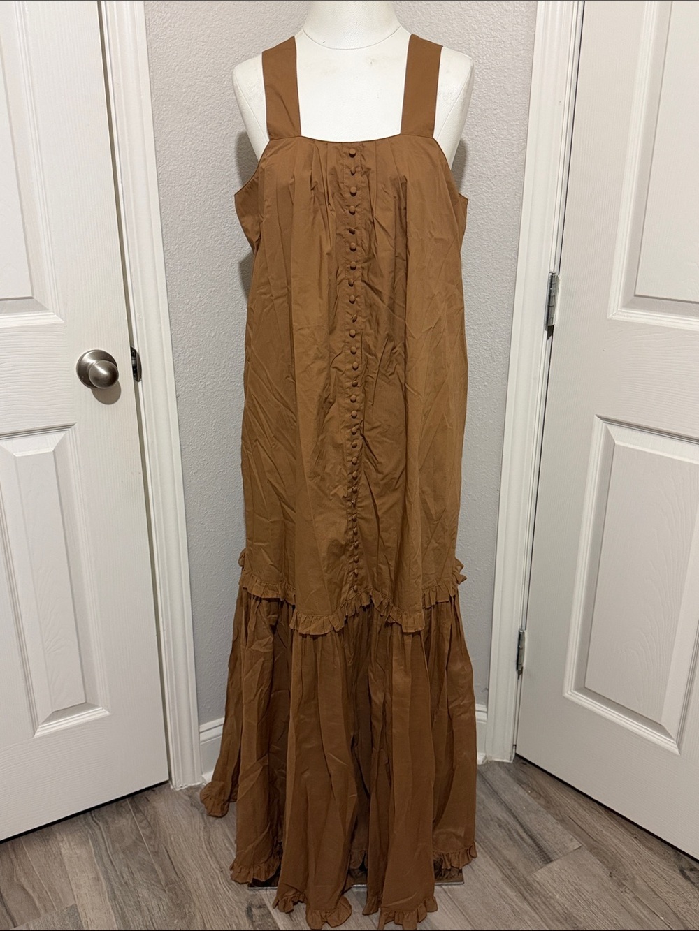 JOSLIN Adrianna Ruffled Organic Cotton-Poplin Maxi Dress Square Neck - Picture 3 of 11